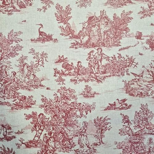 Werthers Stoffe Abwaschbarer Baumwollstoff – Toile de Jouy Stil, Mini Pastorale Rot auf Ecru – 100 % Baumwolle mit Acrylatbeschichtung – Ideal für Tischdecken, Taschen & DIY – 0,5 m