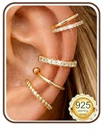 Adramata 4Pcs Ear Cuff Argento 925 Orecchinia Senza Buco Regolabile Orecchini Clip Ipoallergenici Orecchino Finti Non Piercing per Helix Cartilagine Ear Cuff Orecchini Donna Oro/Argento