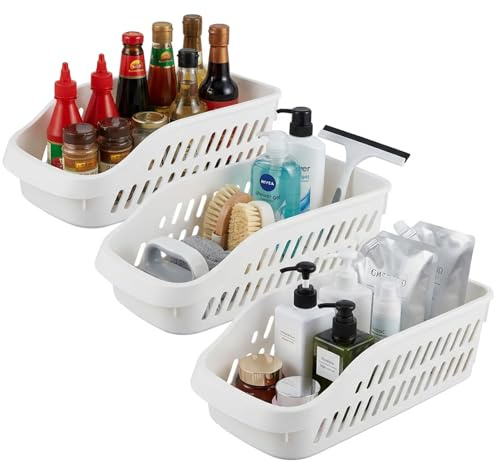 3 Pcs Under Sink Storage with Wheels, Pull Out Under Kitchen Sink Storage, Kitchen Counter Corner Organiser Container Box, Multi-Purpose Plastic Cupboard Basket for Cabinet, Pantry, Bathroom