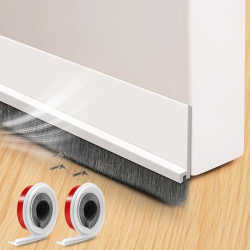 2 Stück 100 × 5 cm Türbürstendichtung Selbstklebend Weiß, Türbodendichtung Bürste Zugluftstopper Zuschneidbar Türbesen Unten, Bodenabdichtung mit Bürste für Insektensicher Kältesicher Staubsicher