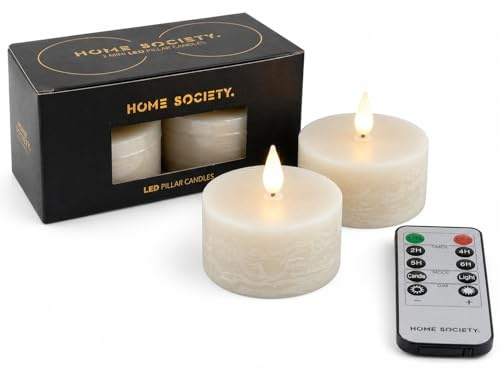 LED Stumpenkerzen 2er Set Greige – Mini LED Echtwachskerzen mit Fernbedienung & Timer – Flammenlose Kerzen mit Flackerlicht – Batteriebetriebene Dekokerzen für Wohnzimmer, Tischdeko & Geschenk