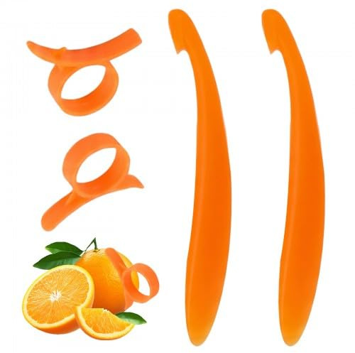 Merzio 4 Pcs Orange Peeler Tool, Plastic Long Handle Easy Peelers, Ring Style Peeler, Durable Citrus Peeler for Oranges Lemons and Mangoes, Portable Kitchen Gadget Fruit Peeling Accessory