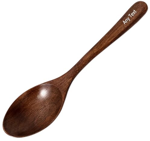MOSILIMA Personalised Wooden Spoon, Natural Wood, Handmade, Short 5.5 Inch and Long 7.1 Inch, for Tea, Coffee, Honey, Soup, Mixing, Custom Text (1, Length(18CM))