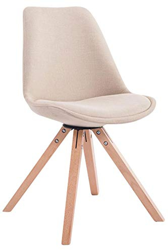 CLP Retro-Stuhl Toulouse Square Mit Stoffbezug Und Hochwertigem Sitzpolster I Lehnstuhl Mit Stabilem Holzgestell I Sitzhöhe 48 cm | Farbe Creme Gestell Farbe Natur
