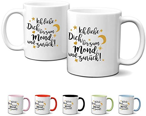 Partycards Tassen als Geschenkidee mit verschiedenen Motiven - Kaffebecher (Ich liebe dich bis zum Mond und zurück, 330ml)