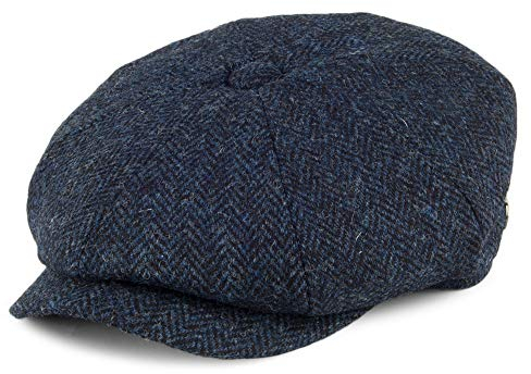 Jaxon & James Skye Harris Tweed Ballonmütze - Blau-Schwarz - XL