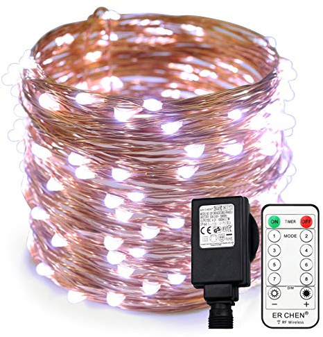 ER CHEN 20m LED Lichterkette, Weiß 200 LEDs auf flexiblem Kupferdraht, IP44 Wasserdicht 8 Modi dimmbare Lichterketten mit Stecker und Fernbedienung Timer, Innen Außen Deko für Weihnachten Party