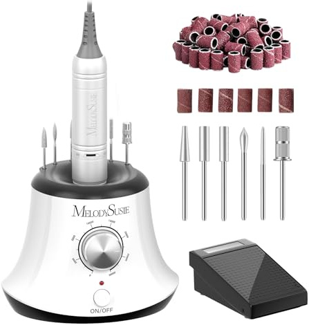 MelodySusie Multifunctional Desktop Nail Drill, SC320I 30000RPM E-File with Bit Holders & Elegant Design for Manicure Trimming, Shaping & Gel Removal, Ideal for Nail Artists & Home Use (White)