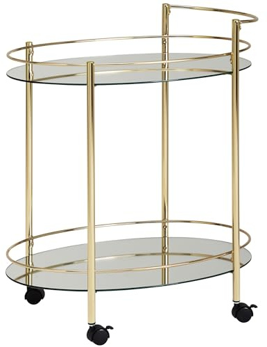 WOHNLING Service Design doré 67x79 cm Mini Bar Mobile | Table d'appoint sur roulettes Voiture-Restaurant avec Plateau en Verre Blanc Chariot de Cuisine | Chariot à thé avec Verre dépoli