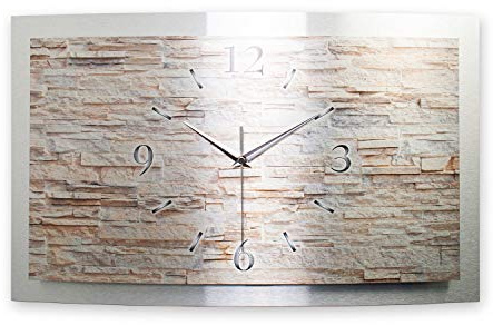Kreative Feder 3D Designer-Wanduhr Stein in modernem Metallic-Design; leise Funkuhr mit glänzendem Motiv wahlweise in Zwei Größen (Stein, 50x30cm; leises Funkuhrwerk)