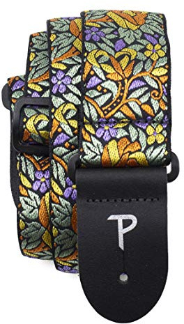 Perri's Leathers Ltd. - Gitarrrem - Nylon - Jacquard - Orange Gul Blommig - Justerbar - För Akustiska/Elgitarrer - Tillverkad i Kanada (TWS-7276)