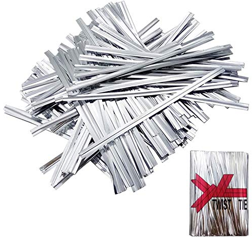 HUPOO Metallic Coloured Twist Ties, 800 pcs 4 In Twist Tie Metallic Foil Ties, Metallic Sealers for Bread Candy Cookie Gift Bag Sealing Ties.(Silver)