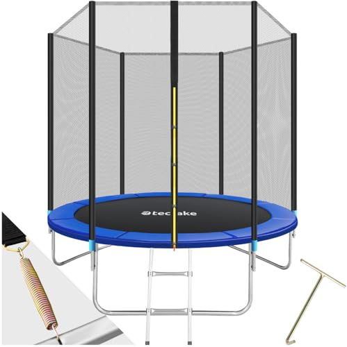 tectake® Trampoline de Jardin Extérieur Ø 244 cm Trampoline Rond avec Échelle, Filet de Protection & Tour rembourré, Enfants Adultes Certifié GS pour Une Sécurité Maximale