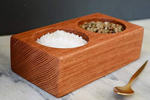 Hardwood Salt and Pepper Pinch pots handmade from repurposed, eco-friendly Oak. Salt Pig, Salt Cellar. 60mm holes.