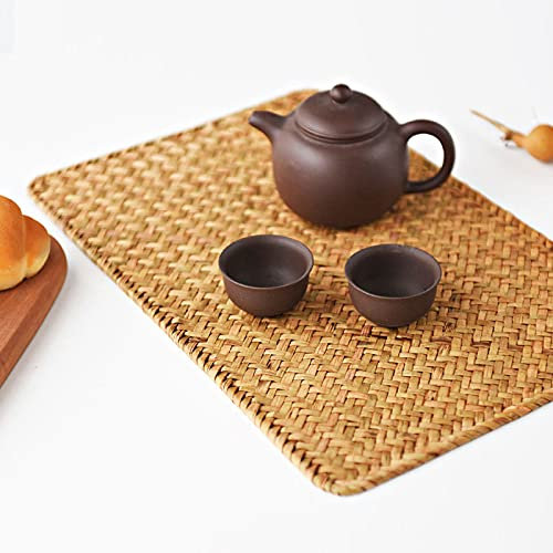 6 Pack, Rectangular Woven Rattan Placemats, Natural Seagrass Table Mats for Dinner Table (43 x 30 cm)