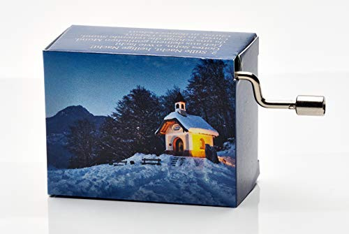 Spieluhr mit dem beliebten Weihnachtslied Stille Nacht (Kurbelwerk, Mini-Drehorgel, Spieldose, Musik Box) schönes Geschenk im kunstvoll bedruckten Karton mit abgedruckten Liedstrophen