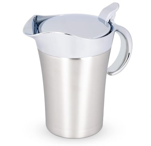 Salsiera Con Coperchio, Brocca per Sugo In Acciaio Inossidabile da 750Ml / 26,3 Oz, Salsiera Termica Isolata A Doppia Parete Con Coperchio, Brocca da Portata per Salsa, Crema Pasticcera, Panna, Latte