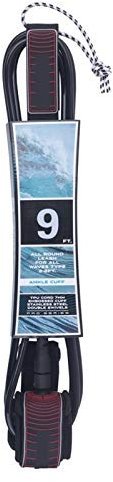 RH-HPC Surf Leine Lange Surfbrettleine 9FT Knöchelmanschette Fußbeinseil Safety Cord 7mm TPU Doppelte Edelstahl-Surfen Seilseil SUP Leash. (Color : Black)
