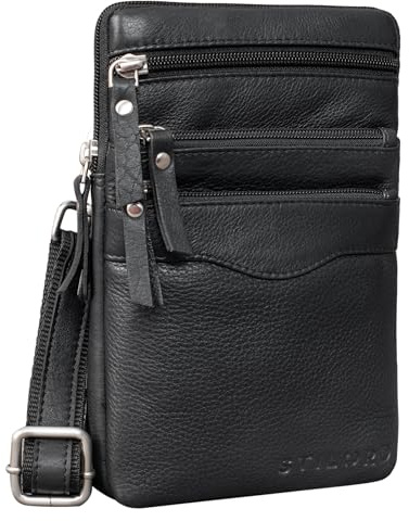 STILORD Aria Brusttasche Leder klein multifunktional für Damen und Herren Gürteltasche Vintage Umhängetasche 8 Zoll Farbe:schwarz