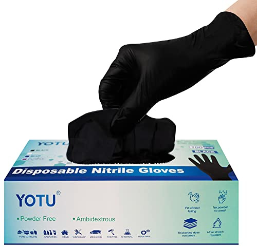 YOTU Black Disposable Nitrile Latex & Powder Free 6-Mil Gloves 100 Count, Textured, Mechanic Wearing, Cleaning, Food Black Large