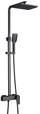 Ksunun Duschsystem Messing Duschset mit Mischer Modernes Duschsäuleset Badezimmer Regenduschset mit 26 × 18 cm Überkopfbrause und Handbrause Höhenverstellbar Duschstange,Matte Black