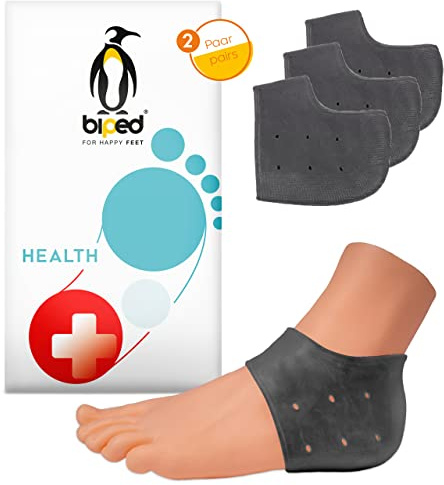 biped HEALTH 2 Paar Fersenschutz Gel Pads bei Fußschmerzen- Silikon Fersen Polster für trockene, rissige Haut, Fersenschmerzen, Schrunden, Fersensporn und Achillessehnen Schmerzen z2800(schwarz)
