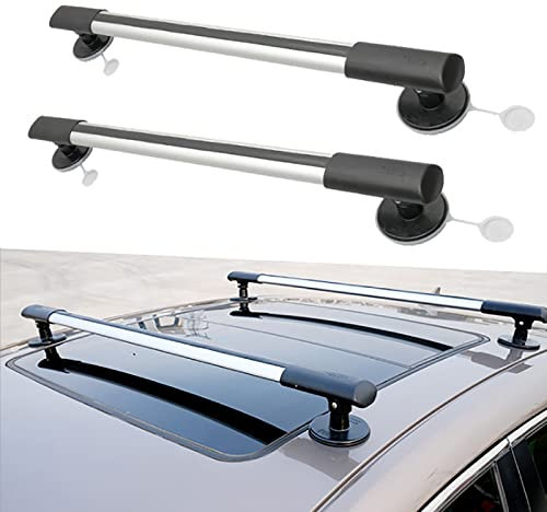 Janefer care Universal Roof Rack Cross Bars, Suction Cup 10cm Diameter, Adjustable Aluminum Luggage Crossbar, for Car SUV Without Roof Side Rail, Non-destructive Installation,C(123-138CM)