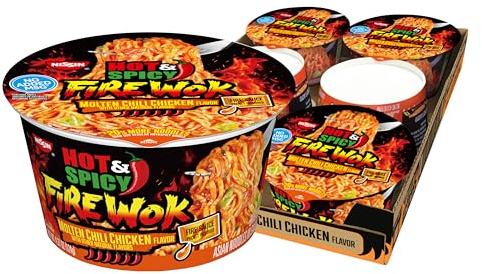 Nissin Hot & Spicy Fire Wok, Chili Cast Chili Chili Chicken, 127,6 g (lot de 6)