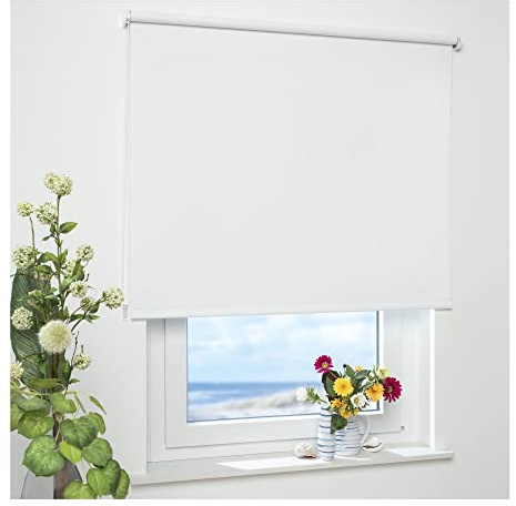 ourdeco Rollo/Seitenzugrollo / 202 x 180 Breite x Höhe/weiß/lichtundurchlässiger Stoff/Sichtschutzrollo/Verdunklungsrollo
