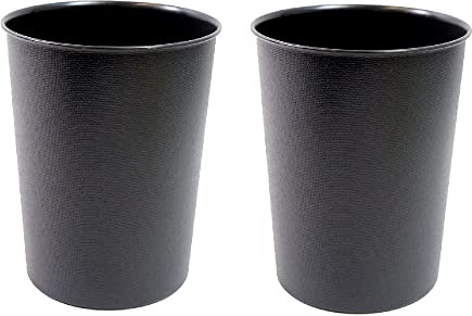 JVL Quality Vibrance Black Lightweight Plastic Waste Paper Basket Bin, Set of 2