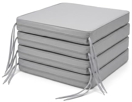 Brillars Cushion Outdoor Seating Non-Slip Garden Patio Chair Cushions Indoor Furniture Seat Pads With Ties, Water Resistant Zip Cover (16x16x2) 40x40x5cm (Grey, Pack of 4)