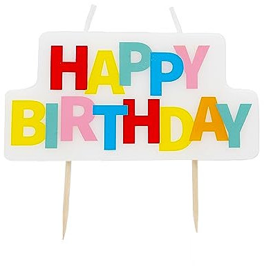 Talking Tables Candela colorata a forma di blocco di buon compleanno con supporto in legno, unisex, per qualsiasi età, decorazione per torta per ragazzi o ragazze