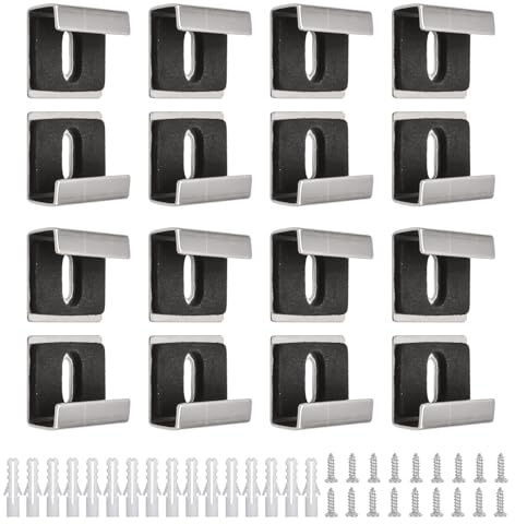 UFURMATE Lot de 16 supports de miroir, kit de fixation murale en acier inoxydable, supports de miroir muraux en verre pour miroir de 6 à 8 mm d'épaisseur sans cadre UF-HA1509-G-UK