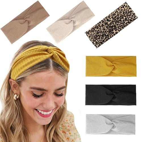 Nayyana® 6 Stück Stirnbänder für Damen, rutschfest, für kurzes Haar, Yoga, Workout, Laufen, Sport, elastische Haarbänder für Damen, Haardreh, Turban, Haarwickel für Mädchen