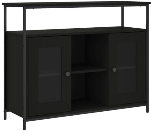 vidaXL Sideboard, Kommode mit viel Stauraum, Highboard Wohnzimmerschrank mit verstellbaren Beinen, Schrank Anrichte Beistellschrank, Schwarz Holzwerkstoff