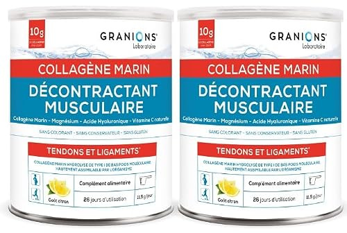 Collagene Marin Poudre - Granions Decontractant Musculaire - Lot x2 | Soutient Articulations Tendons Et Ligaments, Enrichi Magnesium, Soulage Crampes Musculaires - 2 X 300g, Gout Citron