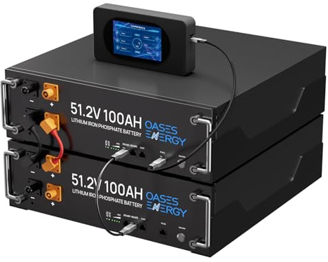 Oasesenergy 48V 200Ah LiFePO4 Akku (2 Pack 100AH),5120Wh Lithium Batterie mit 100A BMS, Berührbarer LCD-Bildschirm, 4000-15000 Zyklen, Für Solar, PV, Stromspeicher, Off-Grid,Camping, Wohnmobile