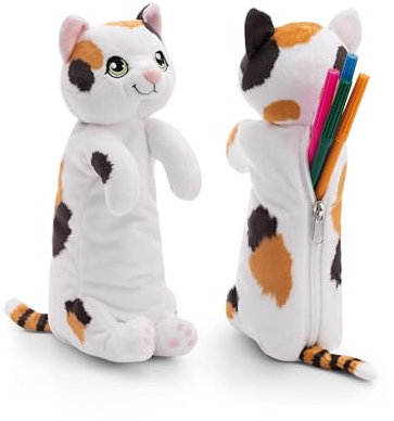 NICI Mäppchen Katze Glückskatze 12x12x25cm Flauschiges Federmäppchen für Mädchen und Frauen, Schultäschchen, Büro- oder Kosmetikmäppchen,weiches Plüschmäppchen