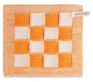 Knit Factory - Topflappen Block - Ecru/Orange - 23x23 cm | Hitzebeständige Lappen - Schutzlappen zum kochen - Küchenzubehör - Kochlappen - Traditioneller look