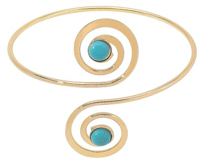 Wizoowip Bijoux de Bras européens et américains pour Femmes, Bracelet à Bras Ouvert réglable en Forme de Croissant ajouré, Style Ethnique, Faux Turquoise, Bijoux de Cosplay pour fête de Bal A