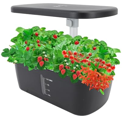 Indoor-Garten-Hydrokultur-Anbausystem, 6 Pods Pflanzenkeimungsset mit Wachstumslicht, Zimmerpflanzen-Anbausystem, Einfach zu Verwenden für Gemüse, Kräuter, Blumenanbau (BLACK)