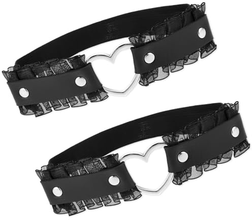 Arnés de liguero para mujer, 4 unidades, color negro, arnés de cuero ajustable para mujer, cinturón para festival, atuendo rave, mujer, arness, forma de corazón, encaje, gótico, muslo