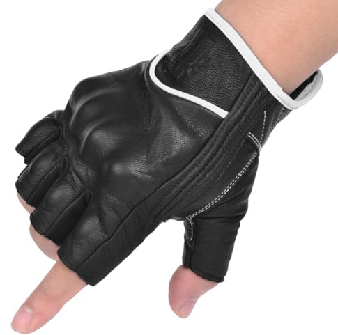 Harssidanzar herr fingerlösa motorcykelhandskar getskinn handskar GM037EU, svart/vit, storlek L