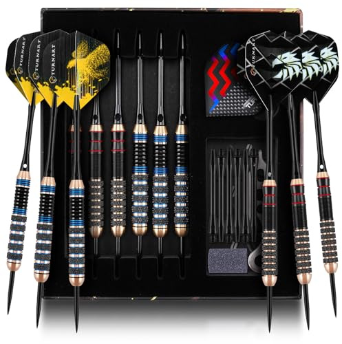 Dart metallspetsset – professionella dartpilar mässingstunnor stålspets dartset 6 st 22/24 gram med snyggt fodral (blå)