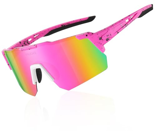 HNJOKE Sports Polarized Sunglasses, UV 400 Protection Running Glasses for Women, Mens Cycling Glasse for Cycling Biking Running Hiking Golf Fishing, Pink