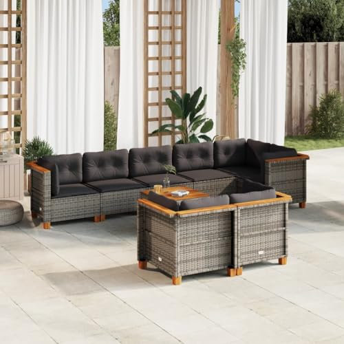 THOYTOUI 9-TLG. Garten-Sofagarnitur, Balkonmöbel Set Gartengarnitur Set Gartenlounge Set Möbelsets Geeignet für Terrasse Veranda Balkon Garten mit Kissen Grau Poly Rattan