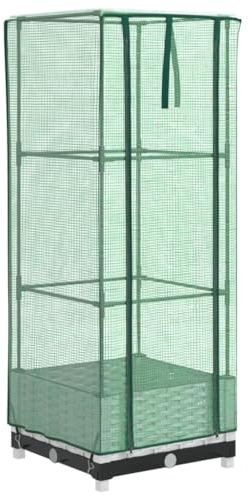 vidaXL Hochbeet mit Gewächshaus-Aufsatz, Pflanzbeet mit Eisenrohr-Rahmen, Gemüsebeet für Garten Terrasse Balkon, Pflanzkasten Frühbeet, Rattan-Optik