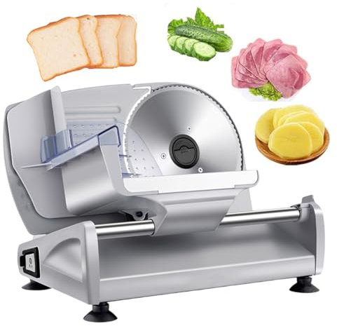 pealiritansemen Cortadora De Fiambres Eléctrica, Cortadora Eléctrica De Alimentos para Fiambres De 200 W para Uso Doméstico, con Cuchillas De Acero Inoxidable Extraíbles, para Panecillos De Cordero