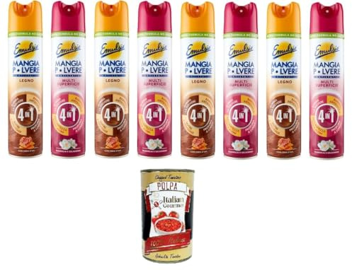 Emulsio Mangia Pulver Testpaket, für Holz das Multi-Surface-Antistatikum 4 in 1, Magnolie und Jasmin, 8x300 ml+ Italian Gourmet polpa 400g