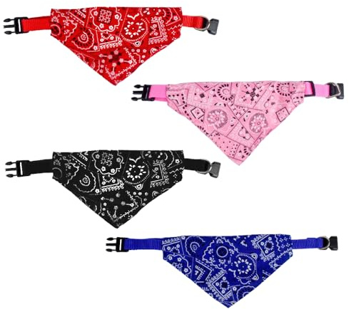 4PCS Dog Bandanas Adjustable Washable Neckerchiefs for Small to Medium Dogs and Cats - Triangle Shaped Pet Apparel with Boho Floral Pattern